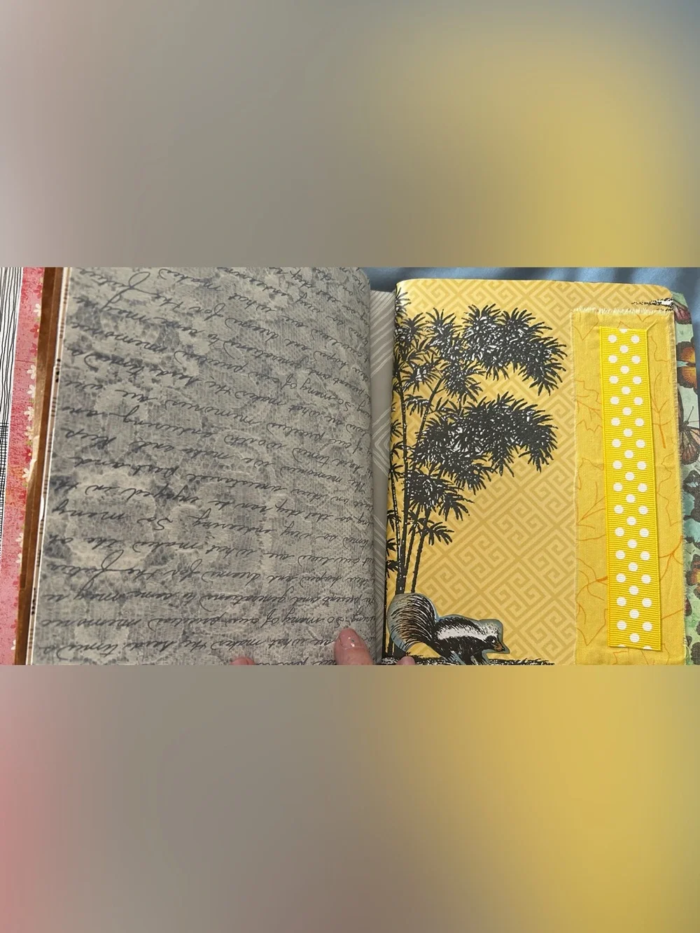 Handcrafted Fun Journal with Green Waffle Texture and Burgundy Accents Cover